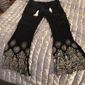 Black cotton gauze casual pants